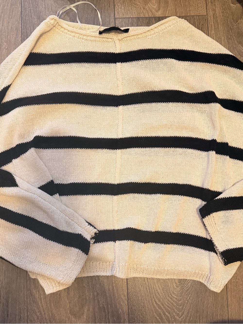 Zara Striped Cream and Black Women's Sweater - Lightweight Knit